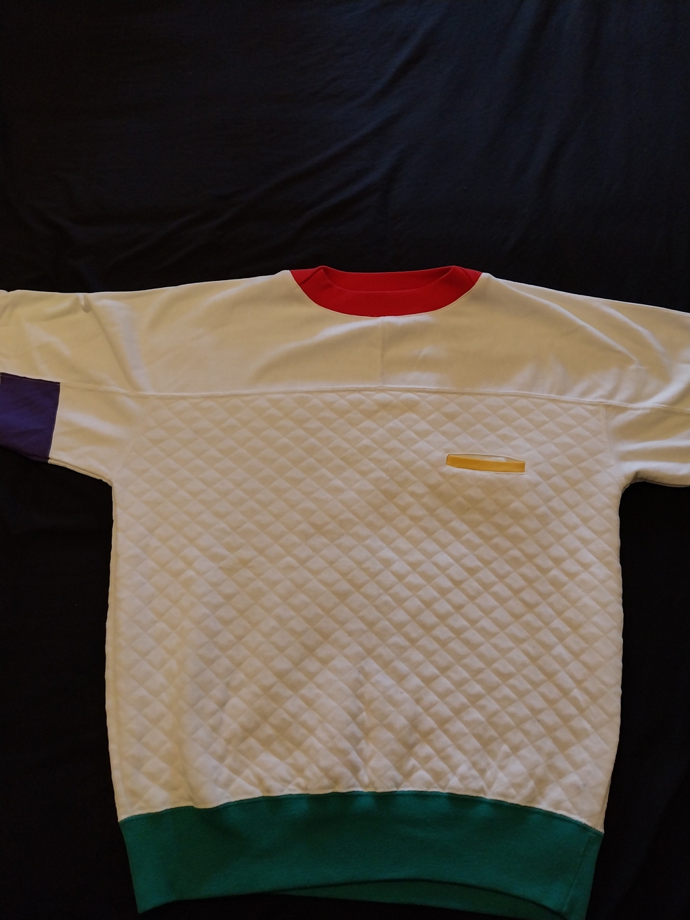 Kids White Quilted Sweatshirt with Color-Block Accents